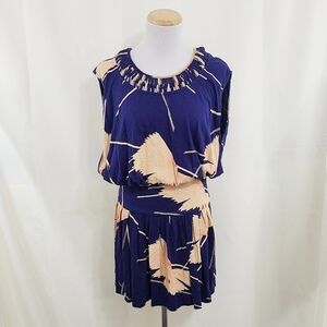 Anthropologie Leifnotes floral mini dress blue peach Women's size small
